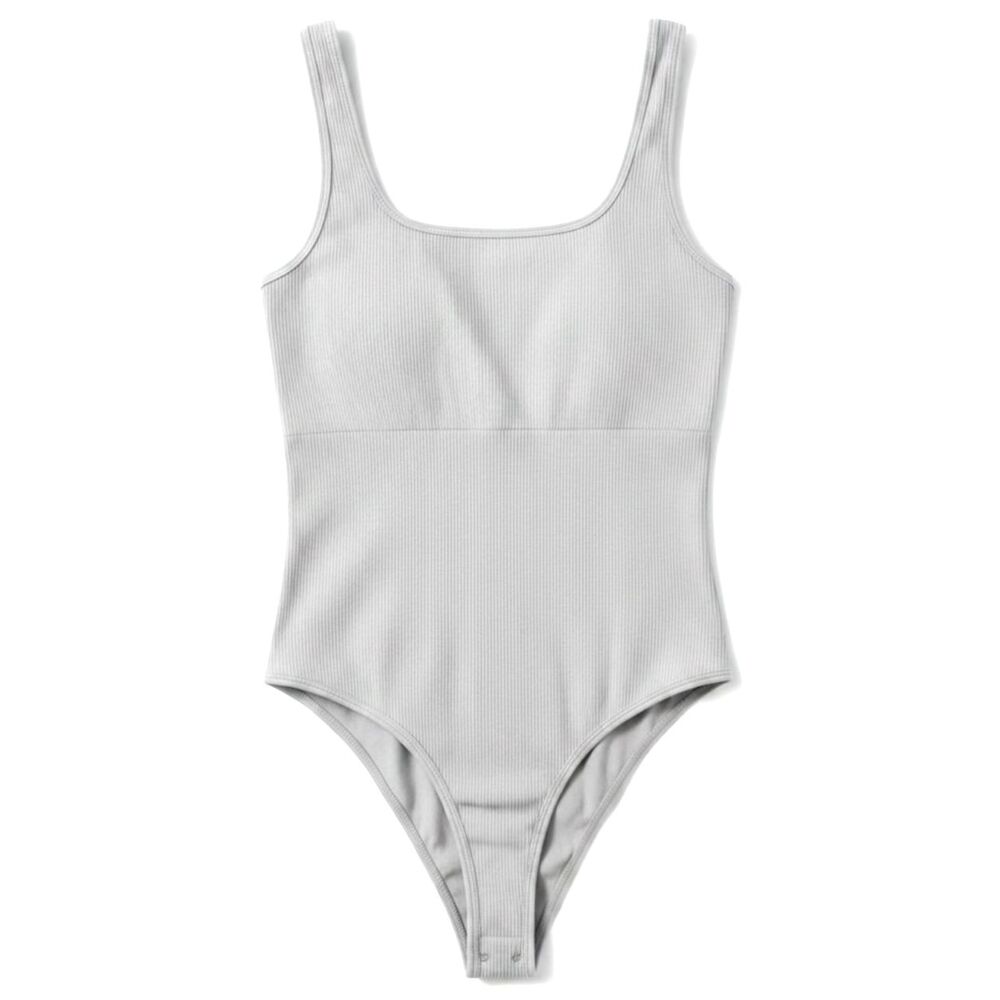 OQQ Gray Ribbed Square Neck Sleeveless Seamless Minimalist Going Out Bodysuit L